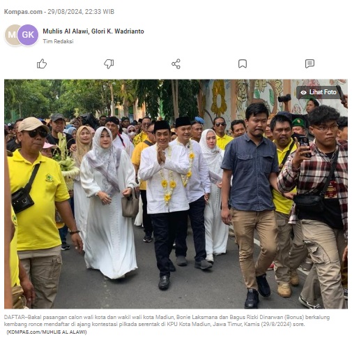 Bonie dan Bagus Daftar Pilkada Madiun, Berkalung Kembang Ronce