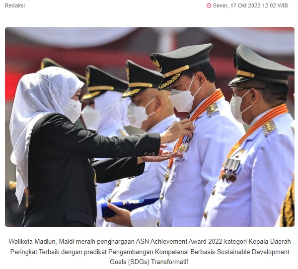 Walikota Madiun Raih Penghargaan Kepala Daerah Peringkat Terbaik