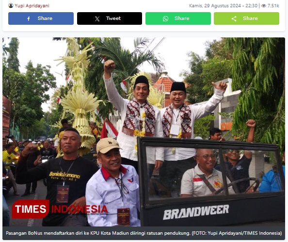 Kompak Pilih Baju Putih, BoNus dan Dadi Mendaftar ke KPU Kota Madiun di Hari Terakhir