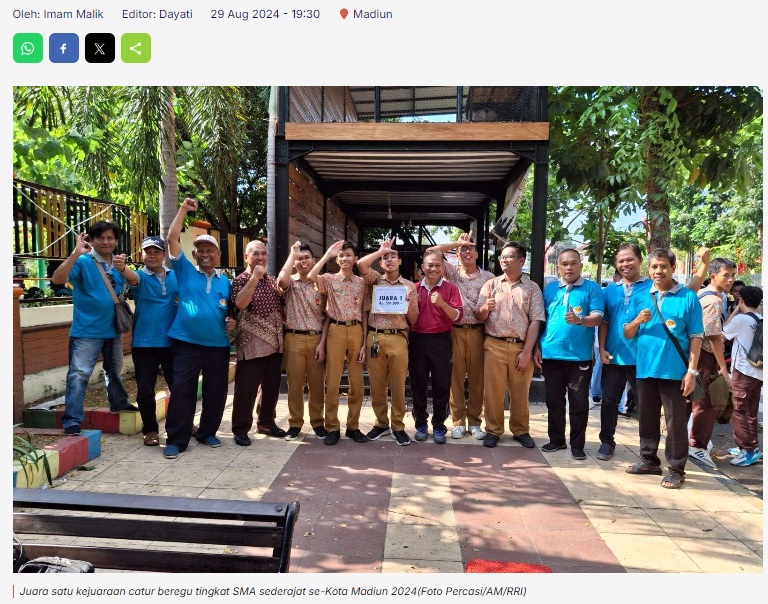 SMAN 2 Kota Madiun Raih Juara Satu Catur Beregu se-Kota Madiun 2024