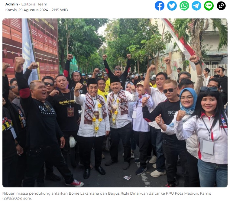 Ribuan Massa Antar Bonie-Bagus Daftar Pilkada 2024 Kota Madiun
