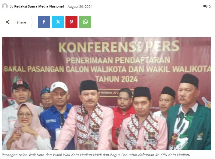 Pasangan Maidi-Bagus Panuntun Mendaftar ke KPU Kota Madiun