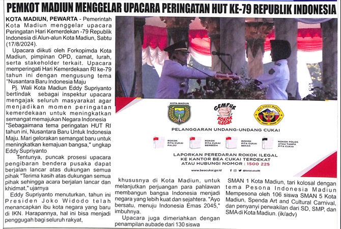 Pemkot Madiun Menggelar Upacara Peringatan HUT Ke-79 Republik Indonesia
