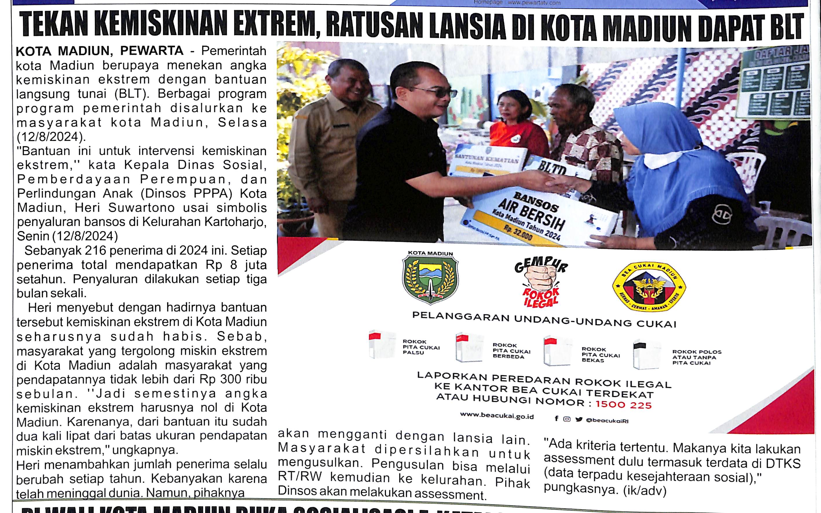 Tekan Kemiskinan Extrem, Ratusan Lansia di Kota Madiun Dapat BLT