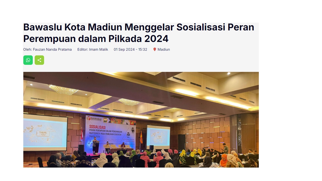 Bawaslu Kota Madiun Menggelar Sosialisasi Peran Perempuan dalam Pilkada 2024