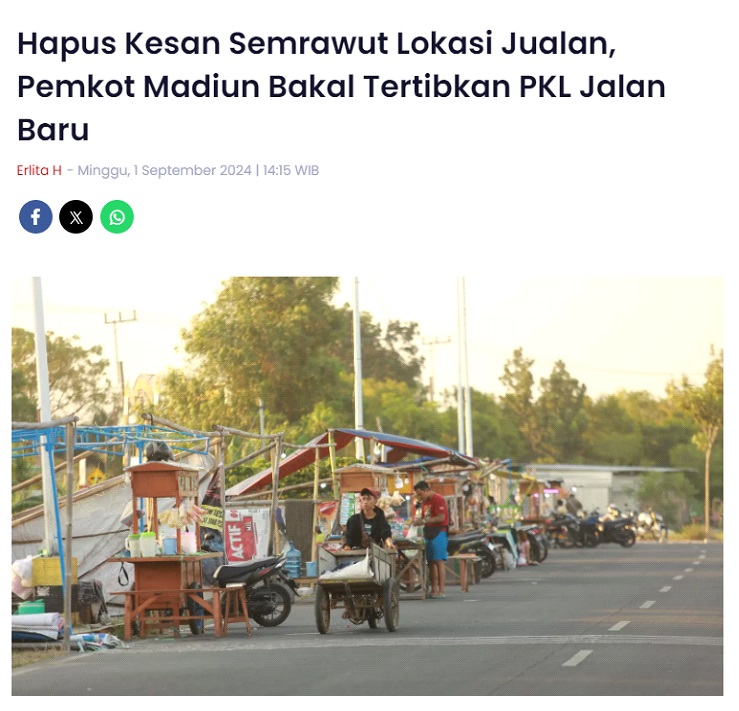 Hapus Kesan Semrawut Lokasi Jualan, Pemkot Madiun Bakal Tertibkan PKL Jalan Baru