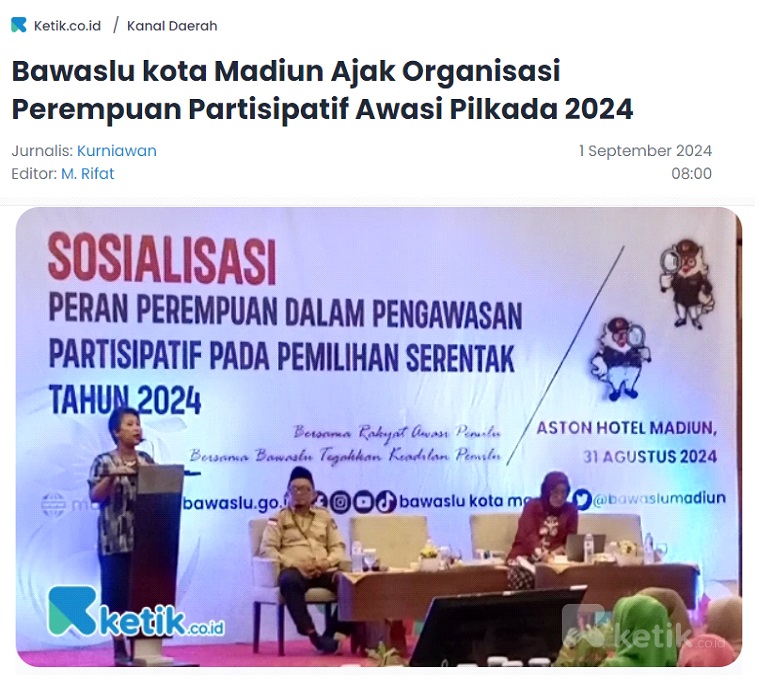 Bawaslu kota Madiun Ajak Organisasi Perempuan Partisipatif Awasi Pilkada 2024