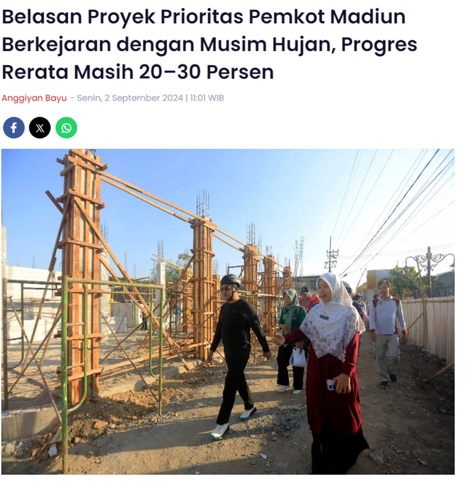 Belasan Proyek Prioritas Pemkot Madiun Berkejaran dengan Musim Hujan, Progres Rerata Masih 20–30 Persen