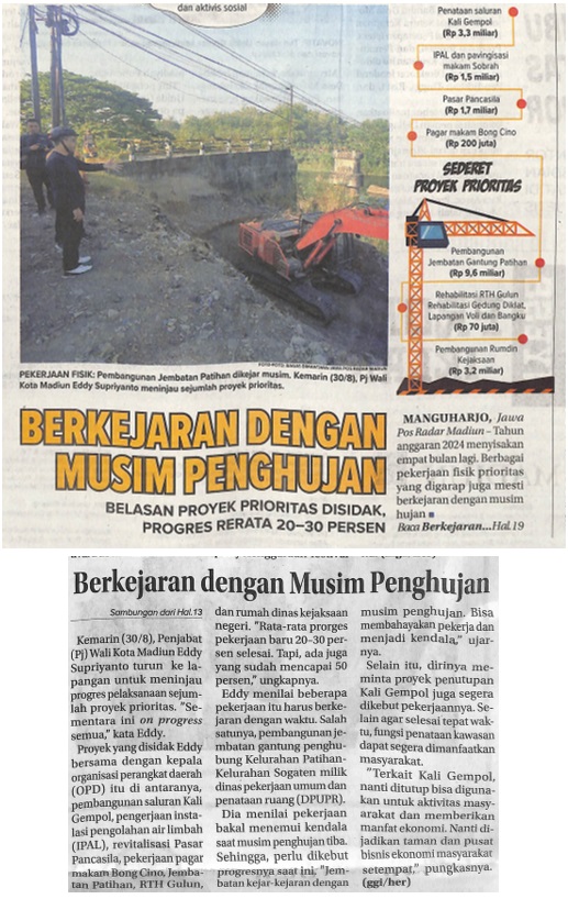 Berkejaran dengan Musim Penghujan, Belasan Proyek Prioritas Disidak, Progress Rerata 20-30 Persen