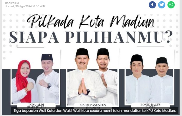 Pilkada Kota Madiun, Tiga Bapaslon Berebut Hati Rakyat