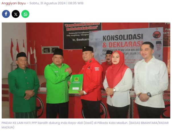Manuver Tajam PPP, Pindah ke Lain Hati di Pilkada Kota Madiun, Pilih Dukung Inda Raya-Aldi