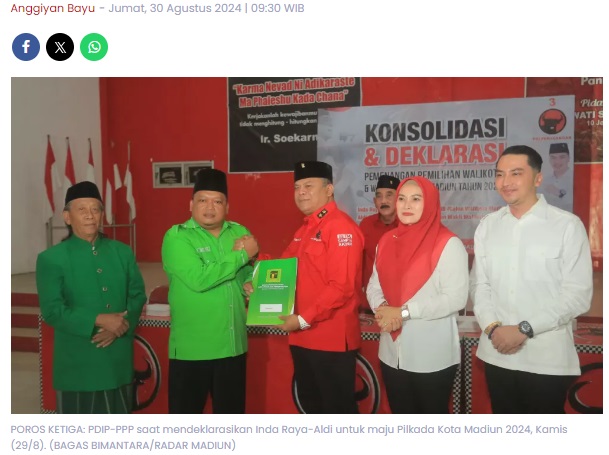 Bentuk Poros Ketiga, PDIP-PPP Kota Madiun Berangkatkan Inda-Aldi ke Pilkada 2024