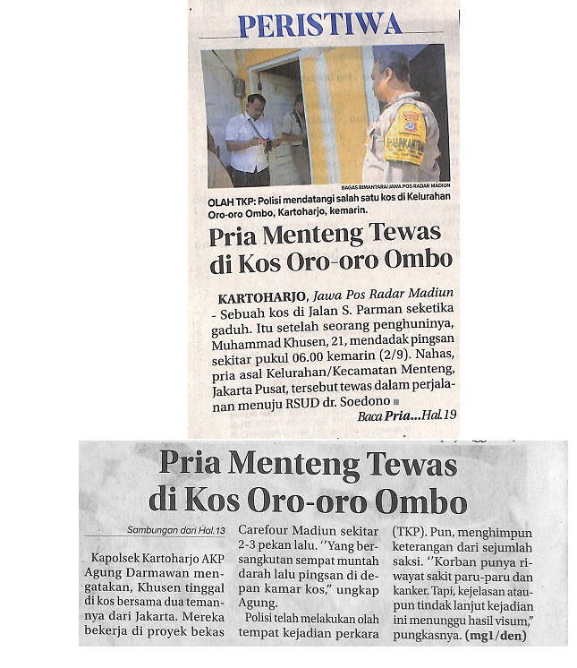 Pria Menteng Tewas di Kos Oro-oro Rombo