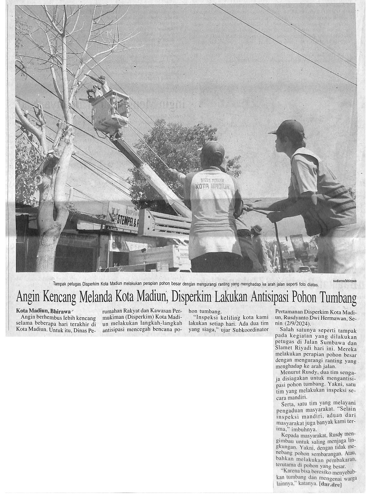 Angin Kencang Melanda Kota Madiun, Disperkim Lakukan Antisipasi Pohon Tumbang
