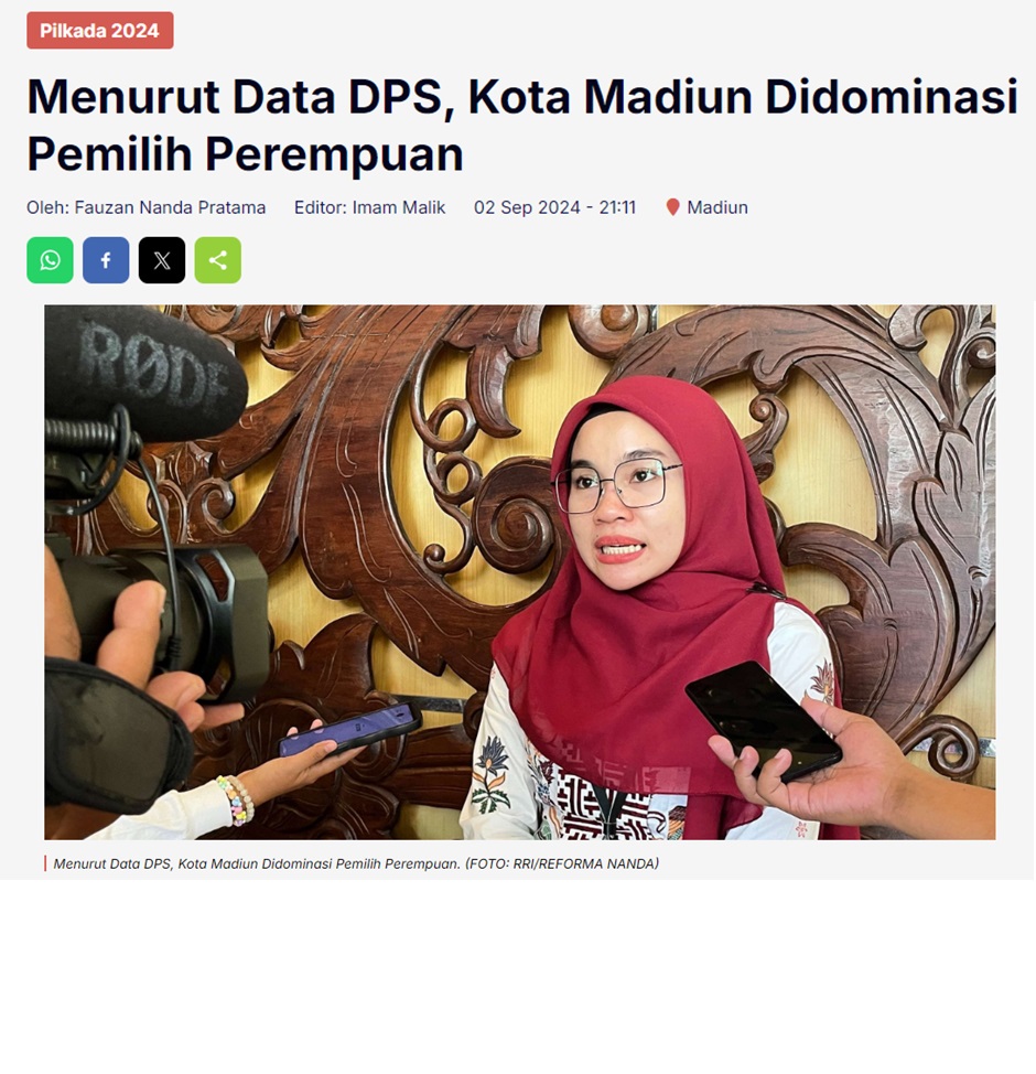 Menurut Data DPS, Kota Madiun Didominasi Pemilih Perempuan