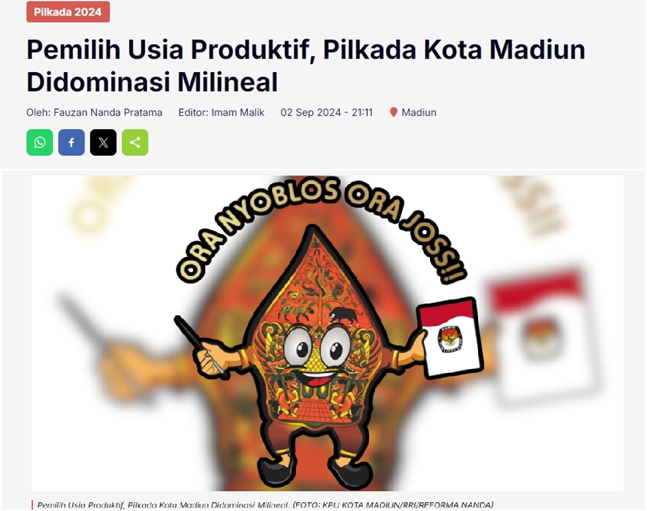 Pemilih Usia Produktif, Pilkada Kota Madiun Didominasi Milineal