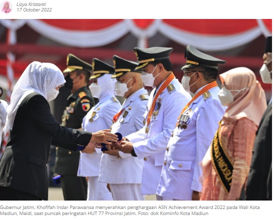 Wali Kota Madiun Raih Penghargaan ASN Achievement Award 2022