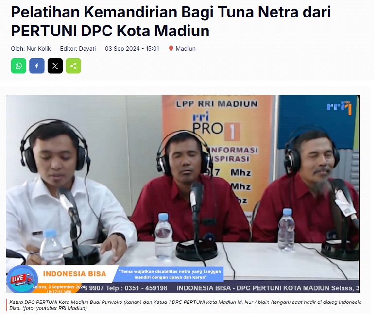 Pelatihan Kemandirian Bagi Tuna Netra dari PERTUNI DPC Kota Madiun