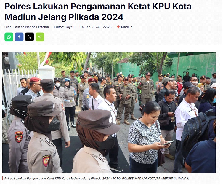 Polres Lakukan Pengamanan Ketat KPU Kota Madiun Jelang Pilkada 2024