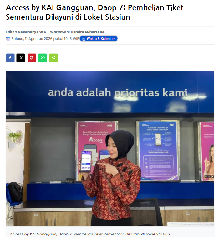 Access by KAI Gangguan, Daop 7: Pembelian Tiket Sementara Dilayani di Loket Stasiun
