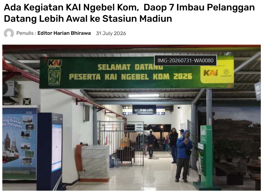 Ada Kegiatan KAI Ngebel Kom, Daop 7 Imbau Pelanggan Datang Lebih Awal ke Stasiun Madiun