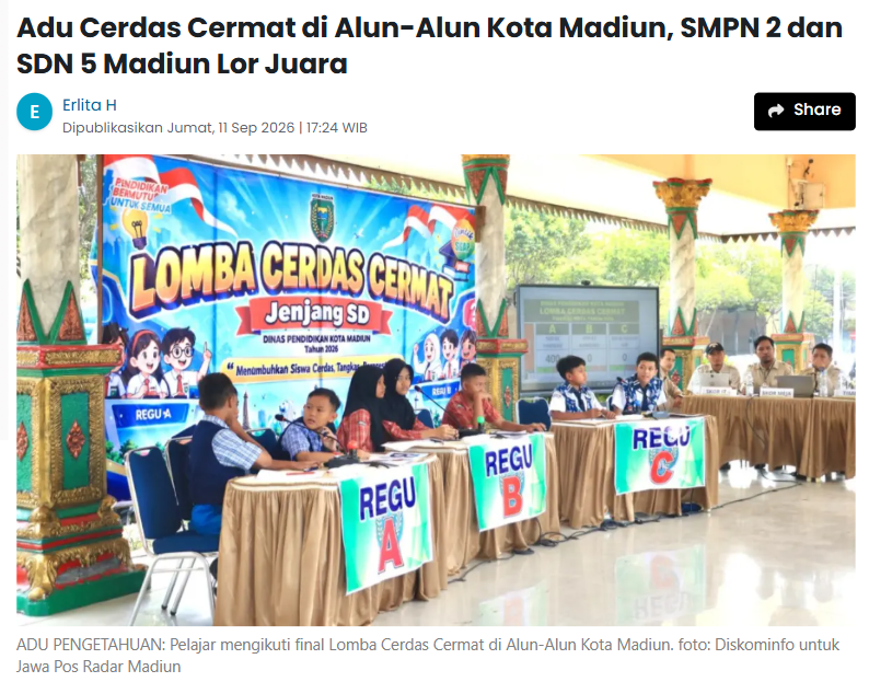 Adu Cerdas Cermat di Alun-Alun Kota Madiun, SMPN 2 dan SDN 5 Madiun Lor Juara