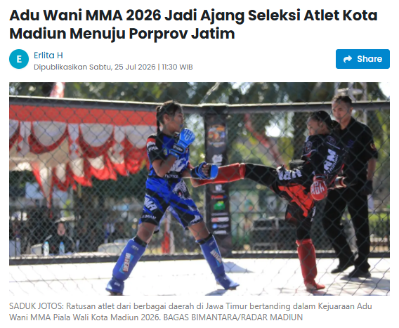 Adu Wani MMA 2026 Jadi Ajang Seleksi Atlet Kota Madiun Menuju Porprov Jatim