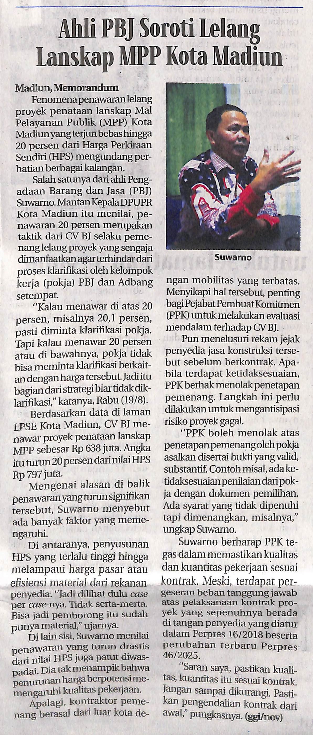 Ahli PBJ Soroti Lelang Lanskap MPP Kota Madiun