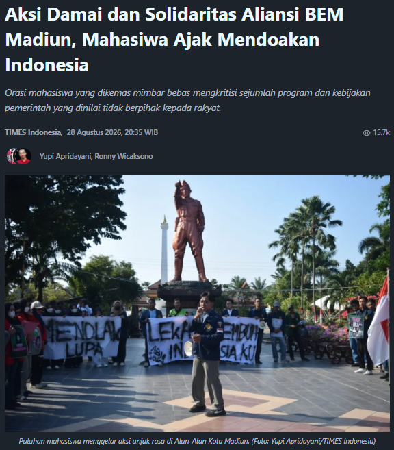Aksi Damai dan Solidaritas Aliansi BEM Madiun, Mahasiwa Ajak Mendoakan Indonesia