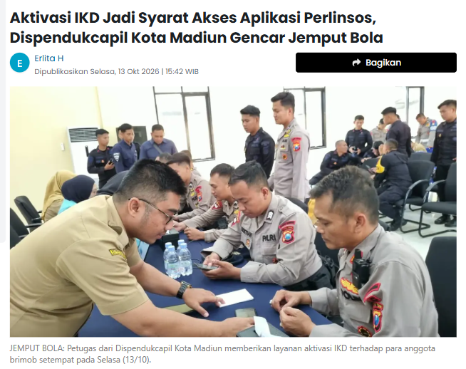 Aktivasi IKD Jadi Syarat Akses Aplikasi Perlinsos, Dispendukcapil Kota Madiun Gencar Jemput Bola