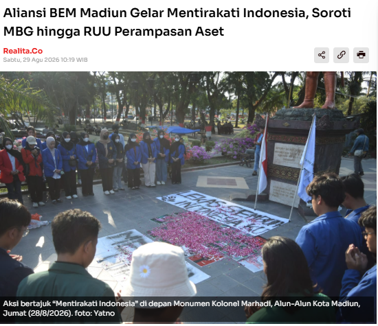 Aliansi BEM Madiun Gelar Mentirakati Indonesia, Soroti MBG hingga RUU Perampasan Aset
