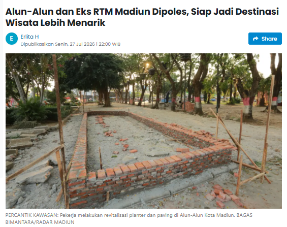 Alun-Alun dan Eks RTM Madiun Dipoles, Siap Jadi Destinasi Wisata Lebih Menarik