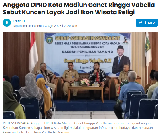 Anggota DPRD Kota Madiun Ganet Ringga Vabella Sebut Kuncen Layak Jadi Ikon Wisata Religi
