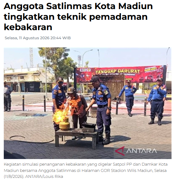 Anggota Satlinmas Kota Madiun tingkatkan teknik pemadaman kebakaran