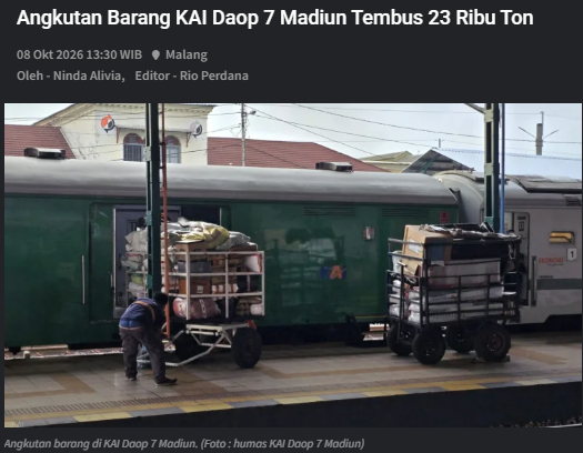 Angkutan Barang KAI Daop 7 Madiun Tembus 23 Ribu Ton