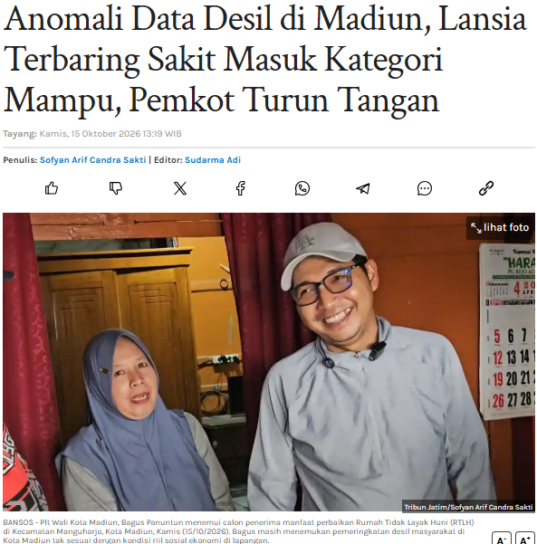 Anomali Data Desil di Madiun, Lansia Terbaring Sakit Masuk Kategori Mampu, Pemkot Turun Tangan