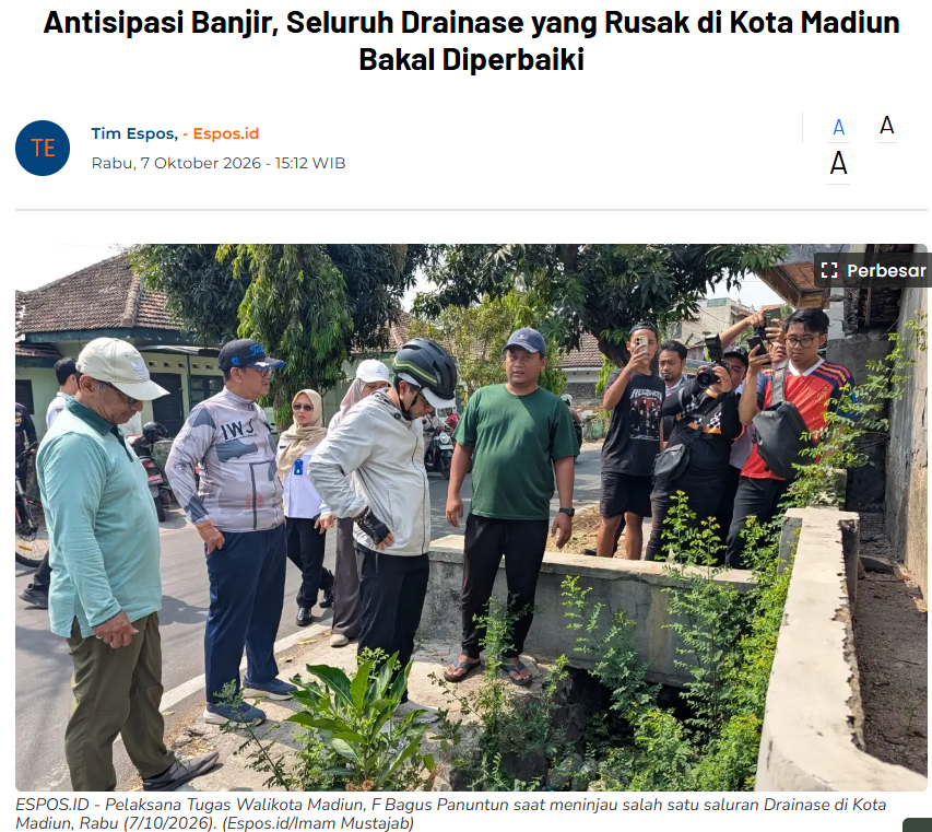 Antisipasi Banjir, Seluruh Drainase yang Rusak di Kota Madiun Bakal Diperbaiki