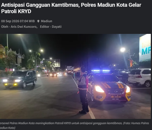 Antisipasi Gangguan Kamtibmas, Polres Madiun Kota Gelar Patroli KRYD