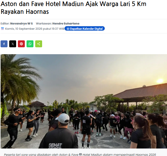 Aston dan Fave Hotel Madiun Ajak Warga Lari 5 Km Rayakan Haornas