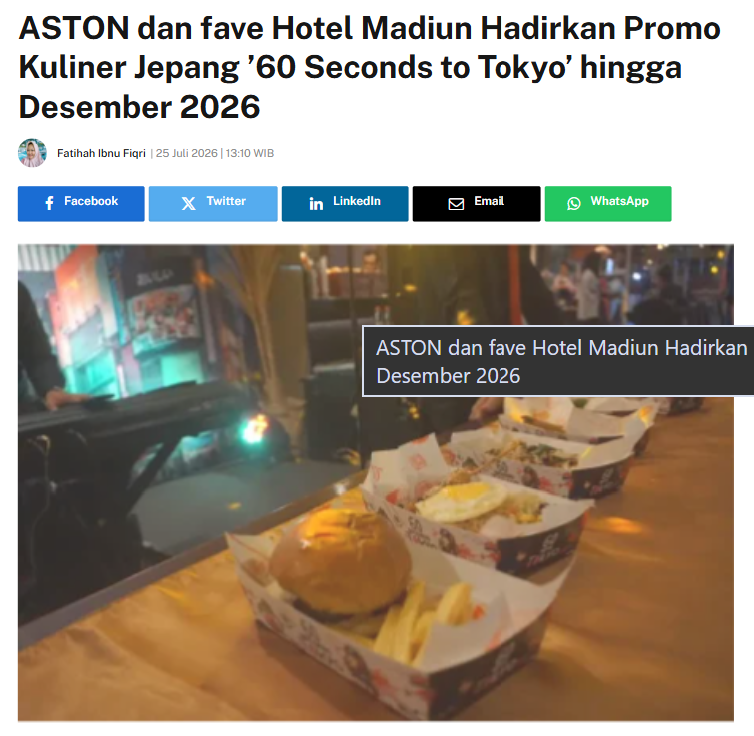 ASTON dan fave Hotel Madiun Hadirkan Promo Kuliner Jepang ’60 Seconds to Tokyo’ hingga Desember 2026