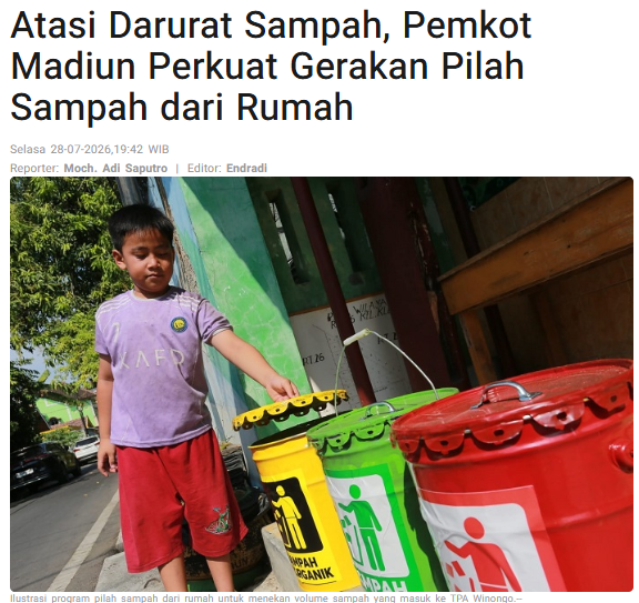 Atasi Darurat Sampah, Pemkot Madiun Perkuat Gerakan Pilah Sampah dari Rumah
