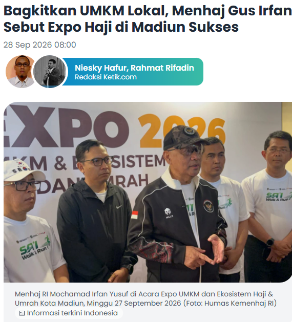 Bagkitkan UMKM Lokal, Menhaj Gus Irfan Sebut Expo Haji di Madiun Sukses