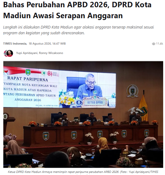 Bahas Perubahan APBD 2026, DPRD Kota Madiun Awasi Serapan Anggaran