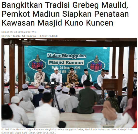 Bangkitkan Tradisi Grebeg Maulid, Pemkot Madiun Siapkan Penataan Kawasan Masjid Kuno Kuncen