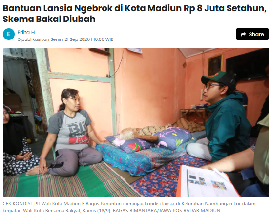 Bantuan Lansia Ngebrok di Kota Madiun Rp 8 Juta Setahun, Skema Bakal Diubah