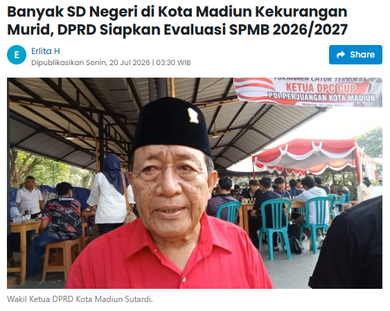 Banyak SD Negeri di Kota Madiun Kekurangan Murid, DPRD Siapkan Evaluasi SPMB 2026/2027