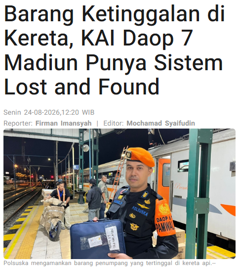 Barang Ketinggalan di Kereta, KAI Daop 7 Madiun Punya Sistem Lost and Found