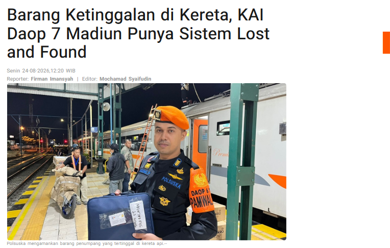 Barang Ketinggalan di Kereta, KAI Daop 7 Madiun Punya Sistem Lost and Found