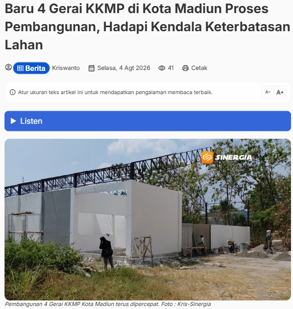Baru 4 Gerai KKMP di Kota Madiun Proses Pembangunan, Hadapi Kendala Keterbatasan Lahan
