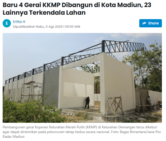 Baru 4 Gerai KKMP Dibangun di Kota Madiun, 23 Lainnya Terkendala Lahan